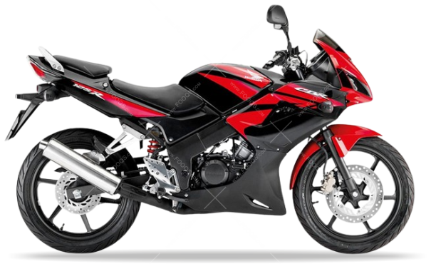 CBR 125 R, grafica cromata argentata e rossa su sfondo nero, confezione da 2 adesivi