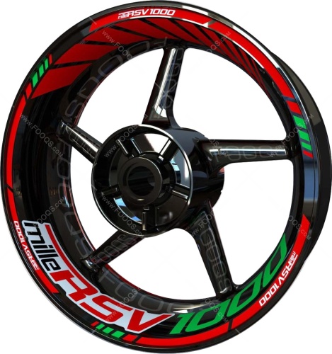 Aprilia RSV 1000 Mille red green motorcycle wheel rim stickers fooqs