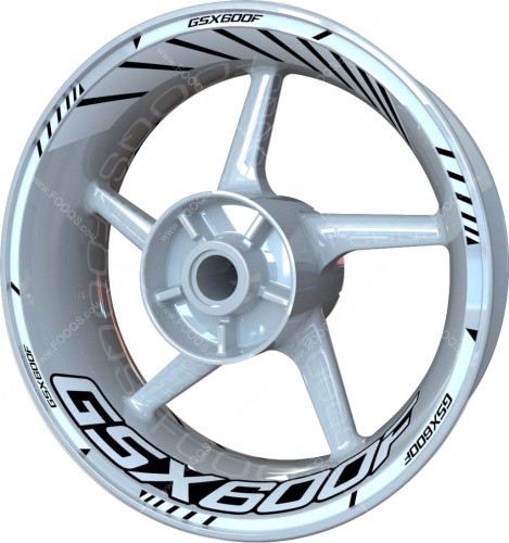 Suzuki GSX 600 F black white motorcycle wheel rim stickers fooqs