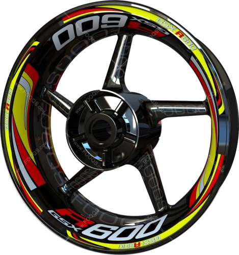 Suzuki GSXR 600 yellow red motorcycle wheel rim stickers fooqs