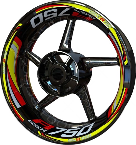 Suzuki GSXR 750 yellow red motorcycle wheel rim stickers fooqs