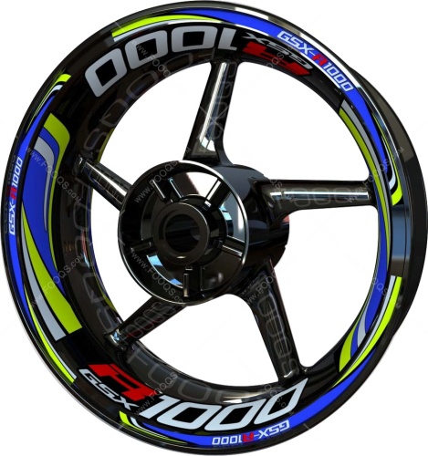 Suzuki GSXR 1000 blue lime motorcycle wheel rim stickers fooqs