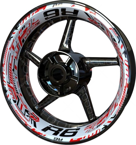 Yamaha YZF R6 red white motorcycle wheel rim stickers fooqs