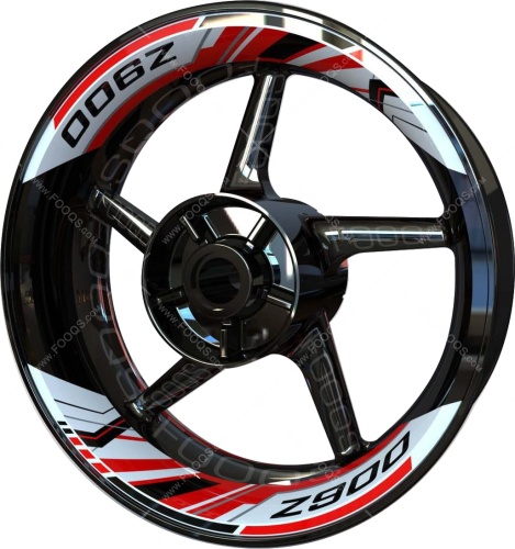 Kawasaki Z 900 white red motorcycle wheel rim stickers fooqs