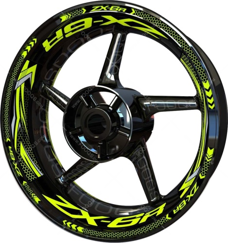 Kawasaki ZX 6R fluo 2 motorcycle wheel rim stickers fooqs