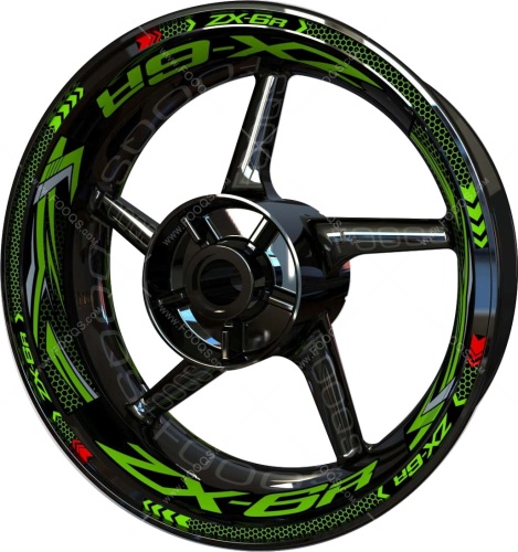 Kawasaki ZX 6R green black motorcycle wheel rim stickers fooqs