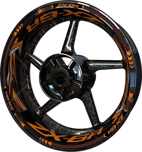 Kawasaki ZX 6R orange 2 motorcycle wheel rim stickers fooqs