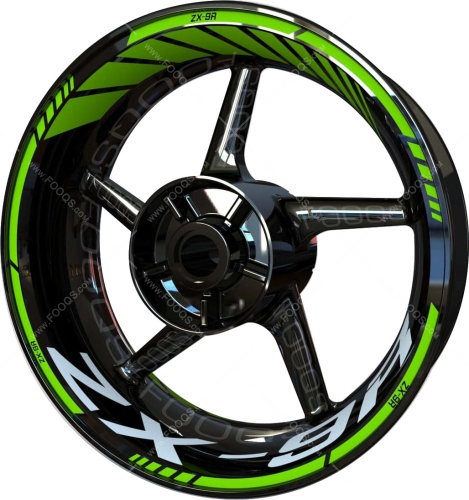Kawasaki ZX 9R green motorcycle wheel rim stickers fooqs