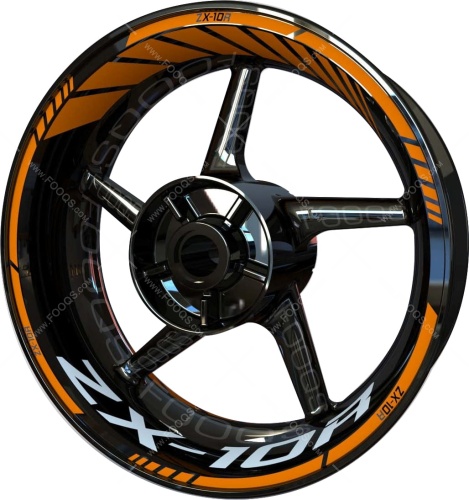 Kawasaki ZX 10R orange 4 motorcycle wheel rim stickers fooqs