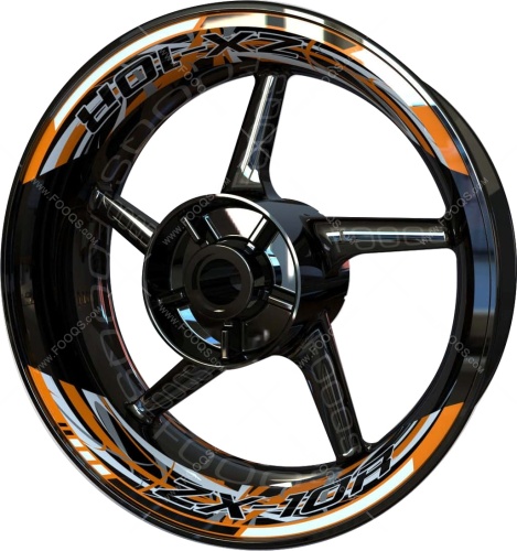 Kawasaki ZX 10R orange 2 motorcycle wheel rim stickers fooqs