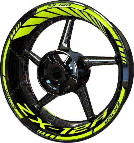 Kawasaki ZX 12R fluo motorcycle wheel rim stickers fooqs