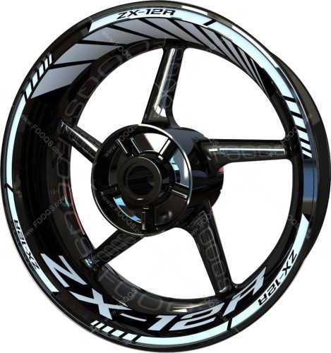 Kawasaki ZX 12R white motorcycle wheel rim stickers fooqs