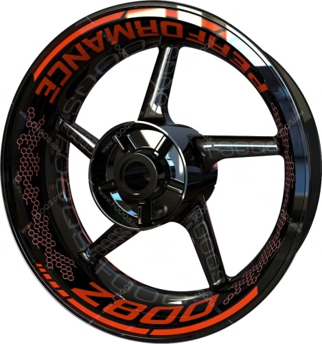 Kawasaki Z 800 Performance orange motorcycle wheel rim stickers fooqs