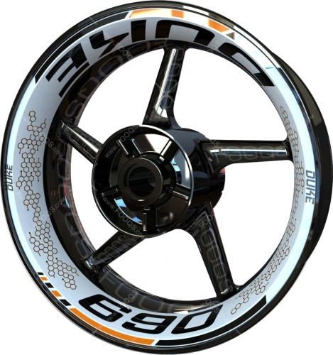 KTM 690 Duke black white orange motorcycle wheel rim stickers fooqs