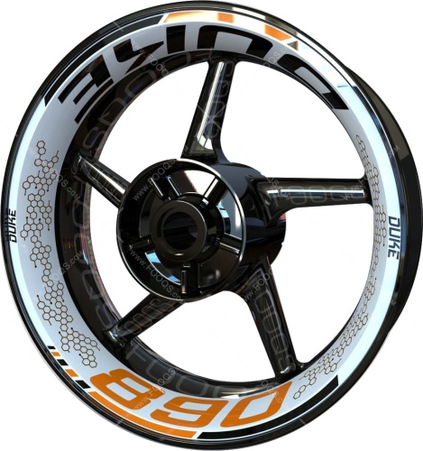 KTM 890 Duke white orange motorcycle wheel rim stickers fooqs